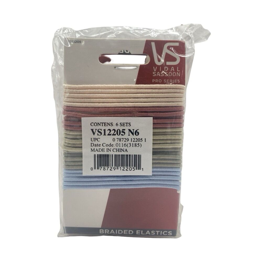 Vidal Sassoon 25 Piece Multi Color Hair Elastics Lot of 6 - 150 Braided Elastics